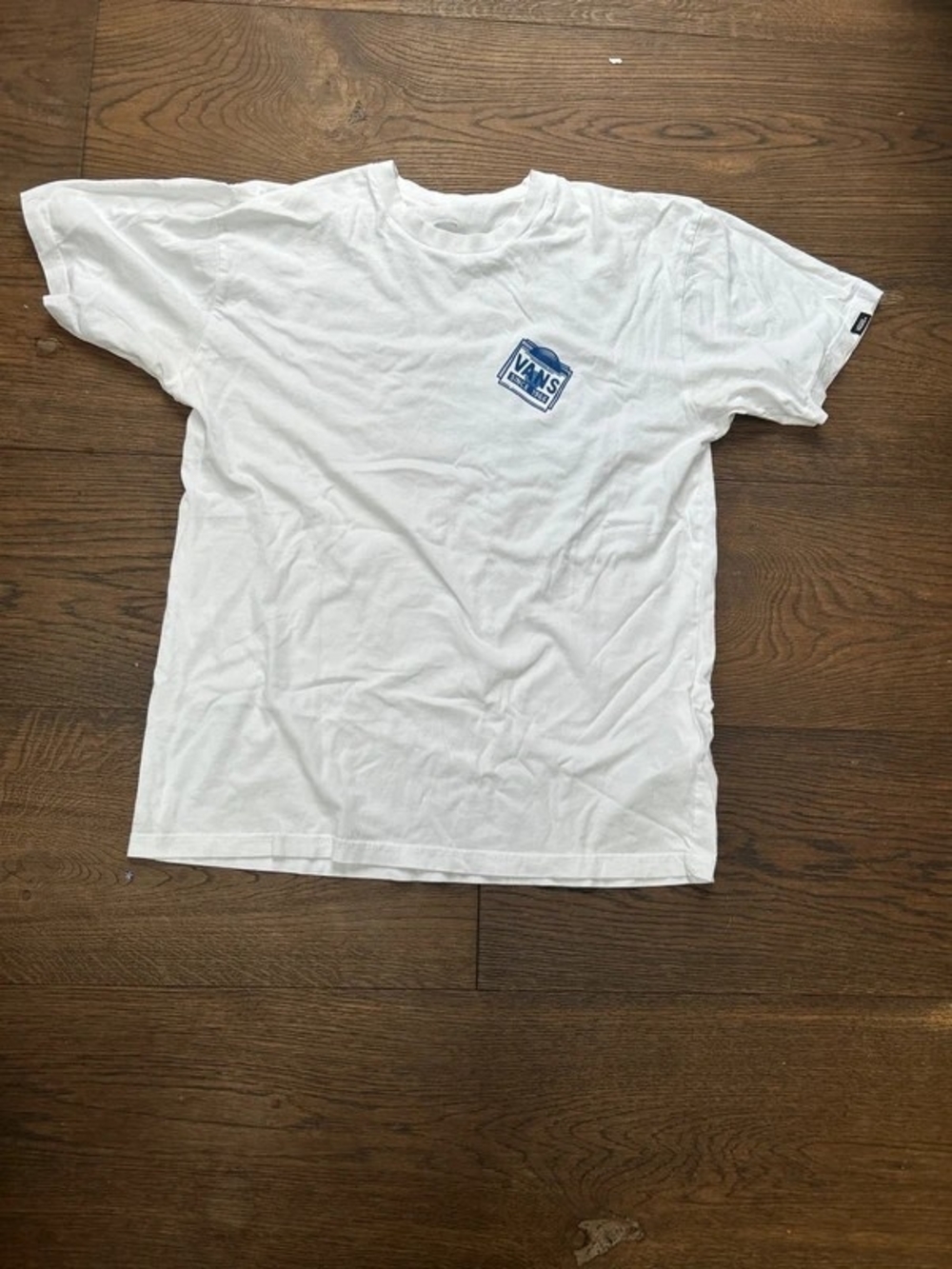 Vans White Short Sleeve Tee with Blue Chest Logo